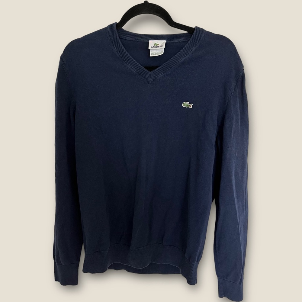 Lacoste Sweater Men's 4 Pullover Navy Blue Long Sleeve CROCODILE MEASUREMENTS ✅
